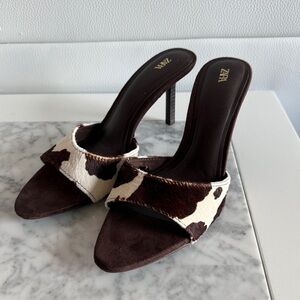 Zara Women’s Pony Hair Leather Heeled Mules Size 39